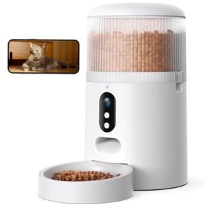AIOSC 3MP Smart Pet Feeder with Camera｜5G/2.4G WiFi, 2‑Way Audio, Motion Alert, Low Food Sensor, 4L Timed Feeder