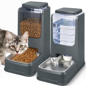 AIOSC Gravity Pet Feeder & Water Dispenser Set｜Stainless Steel Bowls, Large Capacity for Small‑Medium‑Large Pets, 2‑Pack