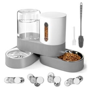AIOSC 2in1 Gravity Pet Feeder Water Dispenser, 304 Stainless Steel, Gray