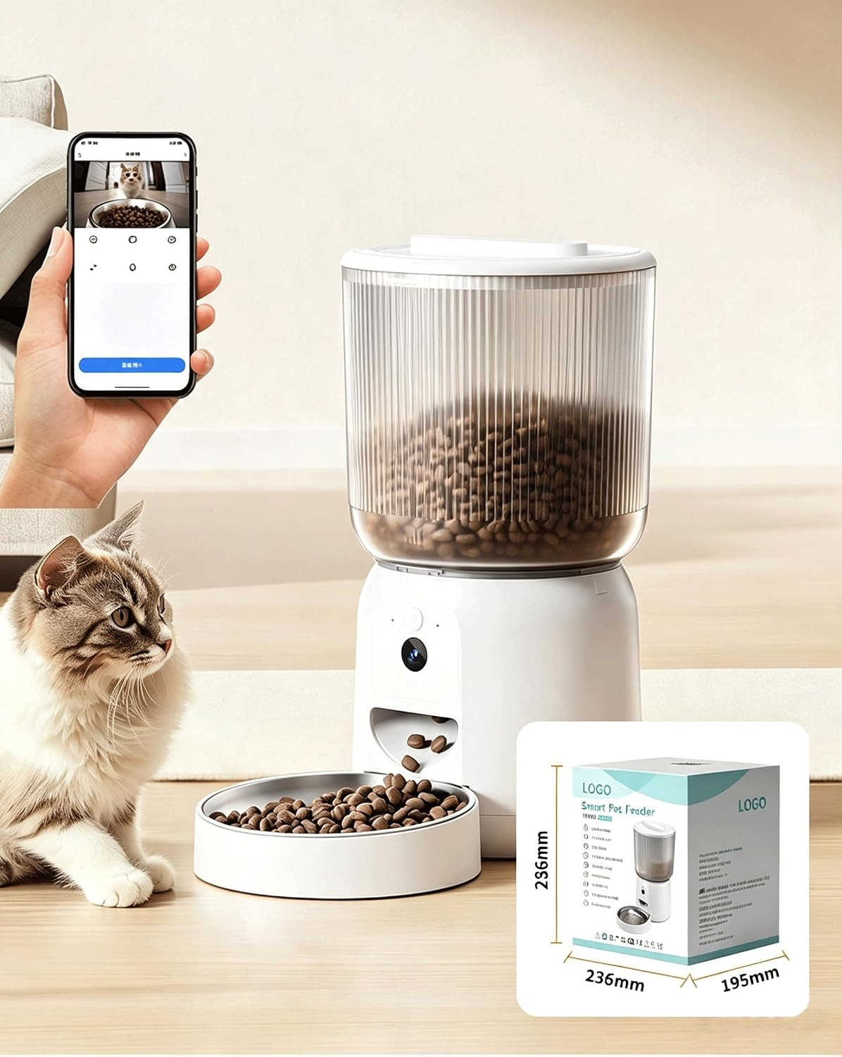 AIOSC Automatic Cat Feeder with HD Camera,4L Dry Food Ad-Free app