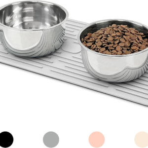 AIOSC Pet Placemat for Dog and Cat, Anti-Slip Waterproof Dogs Feeding Mat Prevent Food and Water Overflow, Bowl Mats Suitable for Medium and Small Pets, Light Gray, Silicone