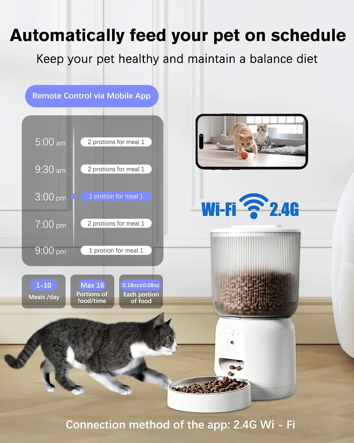 AIOSC Automatic Cat Feeder with HD Camera,4L Dry Food Ad-Free app - Image 3