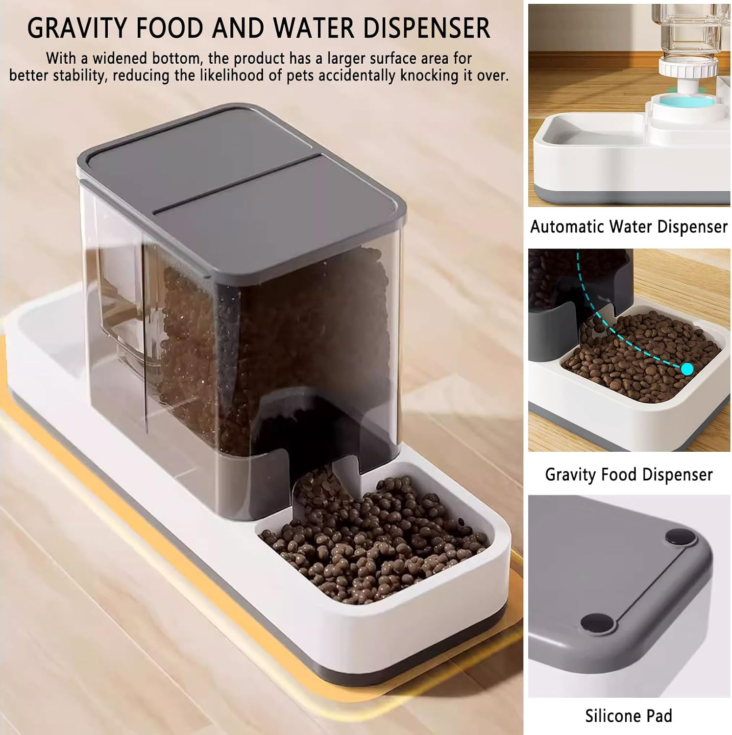 AIOSC Gravity Cat Food and Water Dispenser Automatic Dog Feeder Waterer 2 in 1 Auto Pet Food and Water Bowl Set Self Feeding for Puppy Kitten,Grey - Image 6