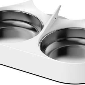 AIOSC Pet Food Splitter with Stainless Steel Bowls, Automatic Cat Feeder Bowls for Two Cats or Dogs, Suitable for PETLIBRO Automatic Cat Feeder PLAF005, PLAF006, PLAF103, PLAF203, White