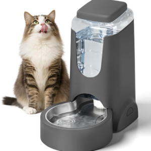 AIOSC 1 Gallon Automatic Cat Feeder Gravity Stainless Steel Water Dispenser Dog Feeder for Small Medium Puppy Kitten Pets Water Feeding Bowls,Charcoal Gray