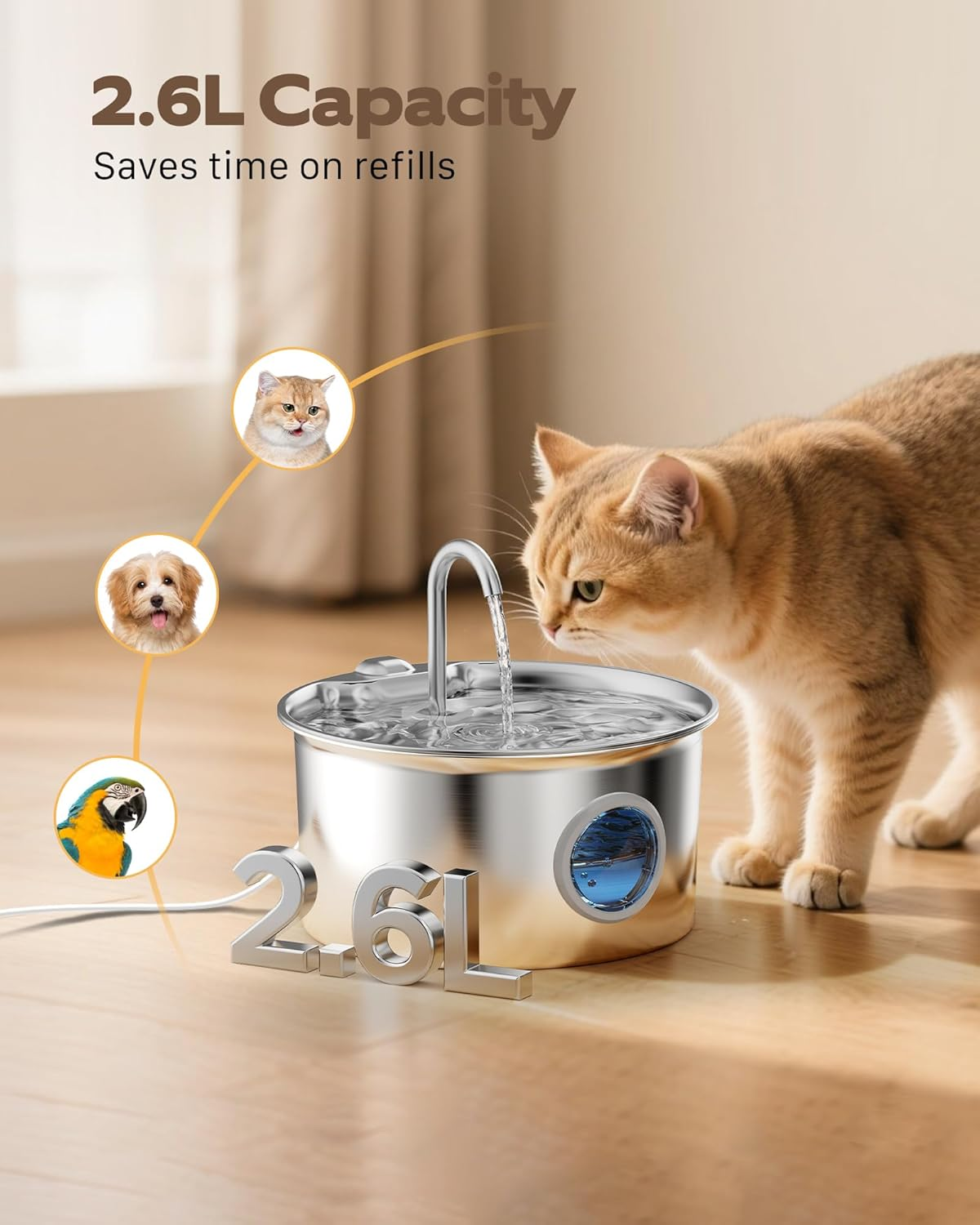 AIOSC Cat Water Fountain: Cat Fountain with 6 Filters + 3 Sponges - Image 8