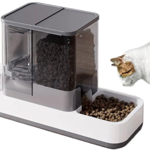 AIOSC Gravity Cat Food and Water Dispenser Automatic Dog Feeder Waterer 2 in 1 Auto Pet Food and Water Bowl Set Self Feeding for Puppy Kitten，Grey