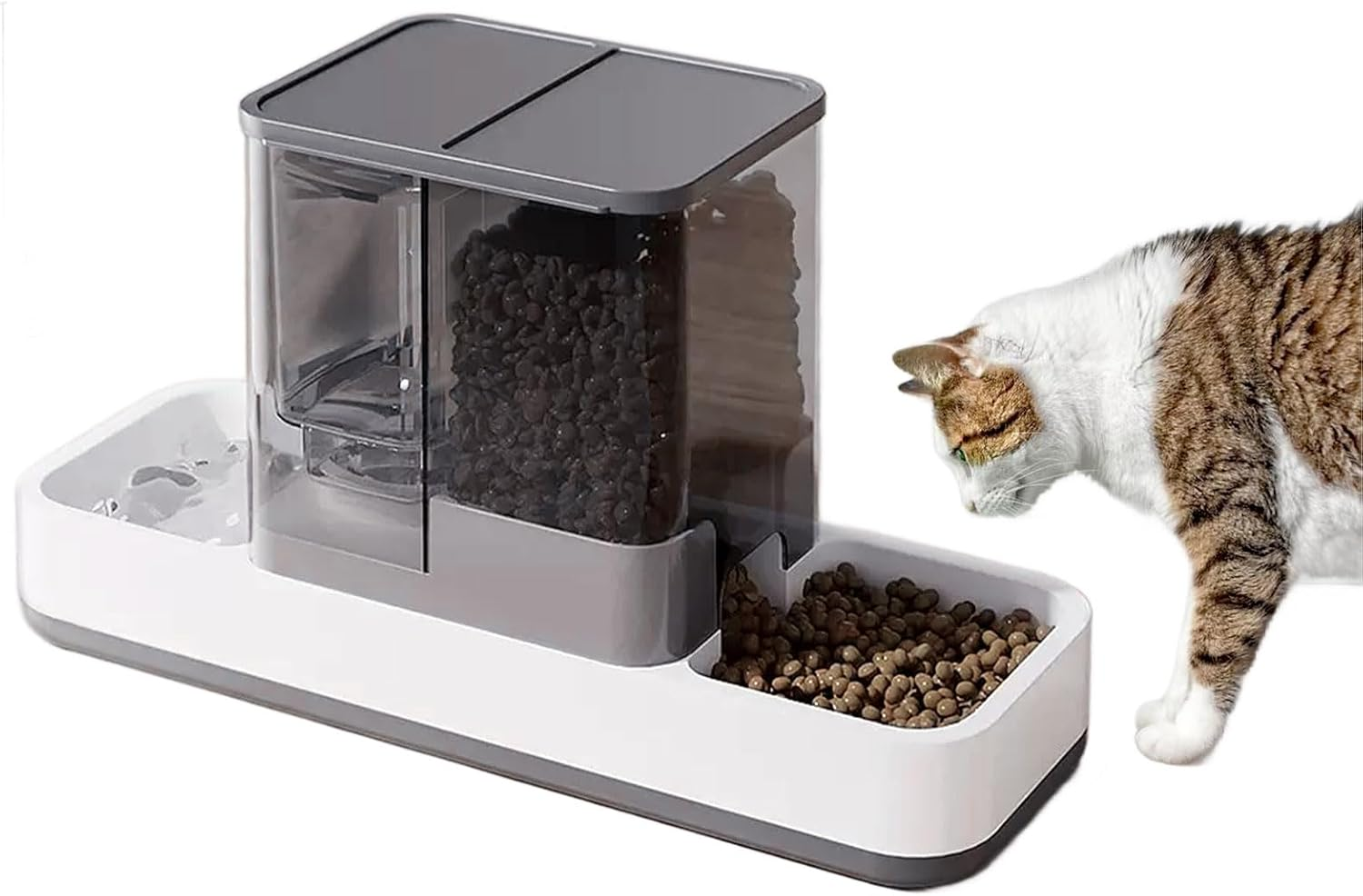 AIOSC Gravity Cat Food and Water Dispenser Automatic Dog Feeder Waterer 2 in 1 Auto Pet Food and Water Bowl Set Self Feeding for Puppy Kitten,Grey