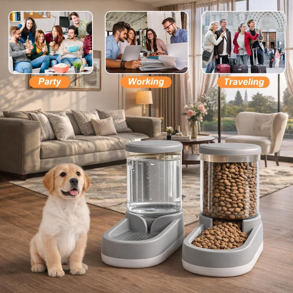 Gravity Pet Feeder and Water Dispenser Set, 8L (4L+4L) Up to 14 Days, Automatic Dog Cat Feeder & Waterer, See-Through Design, Leak-Proof, Anti-Jam, No Electricity, Small Medium Large Dogs Cats - Image 8