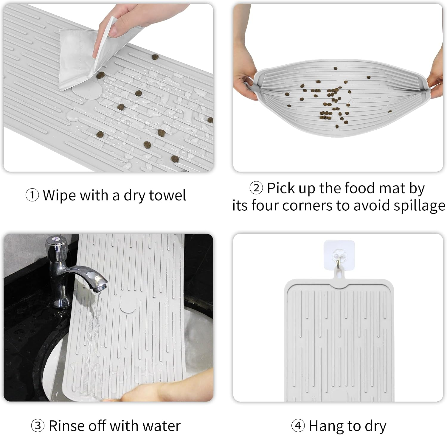 AIOSC Pet Placemat for Dog and Cat, Anti-Slip Waterproof Dogs Feeding Mat Prevent Food and Water Overflow, Bowl Mats Suitable for Medium and Small Pets, Light Gray, Silicone - Image 5
