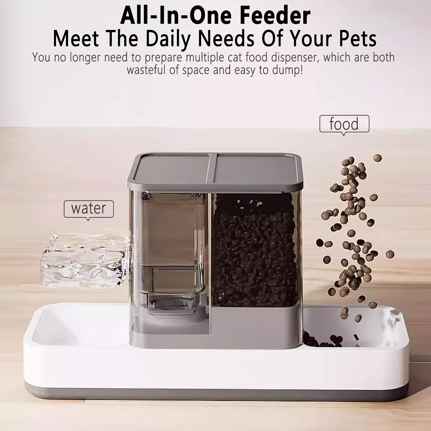 AIOSC Gravity Cat Food and Water Dispenser Automatic Dog Feeder Waterer 2 in 1 Auto Pet Food and Water Bowl Set Self Feeding for Puppy Kitten,Grey - Image 5
