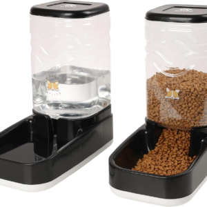 AIOSC Automatic Cat Feeder, Gravity Food and Water Dispenser Bowl Set for Small Medium Dogs Animals, Pet Feeder Dispenser Storage Food, 3.8L Large Capacity, Black