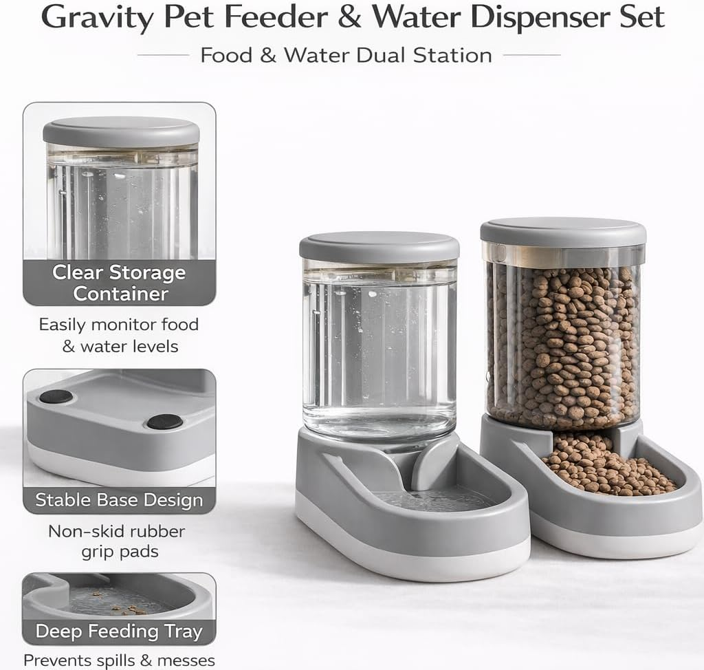 Gravity Pet Feeder and Water Dispenser Set, 8L (4L+4L) Up to 14 Days, Automatic Dog Cat Feeder & Waterer, See-Through Design, Leak-Proof, Anti-Jam, No Electricity, Small Medium Large Dogs Cats - Image 4