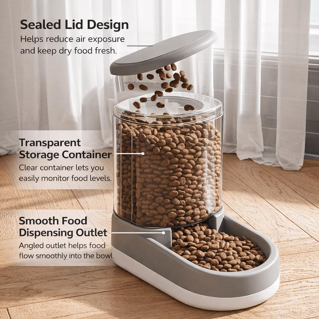 Gravity Pet Feeder and Water Dispenser Set, 8L (4L+4L) Up to 14 Days, Automatic Dog Cat Feeder & Waterer, See-Through Design, Leak-Proof, Anti-Jam, No Electricity, Small Medium Large Dogs Cats - Image 6