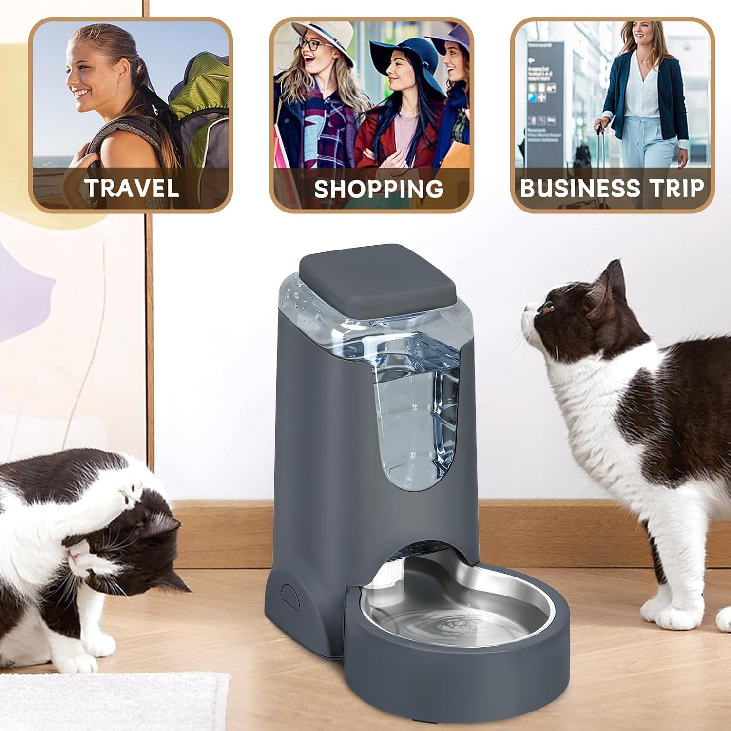 AIOSC Automatic Cat Feeder and Water Dispenser with Stainless Steel Bowl Dog Gravity Food Feeder and Waterer for Small Medium Pets Puppy Kitten 1 Gallon x 2 - Image 3