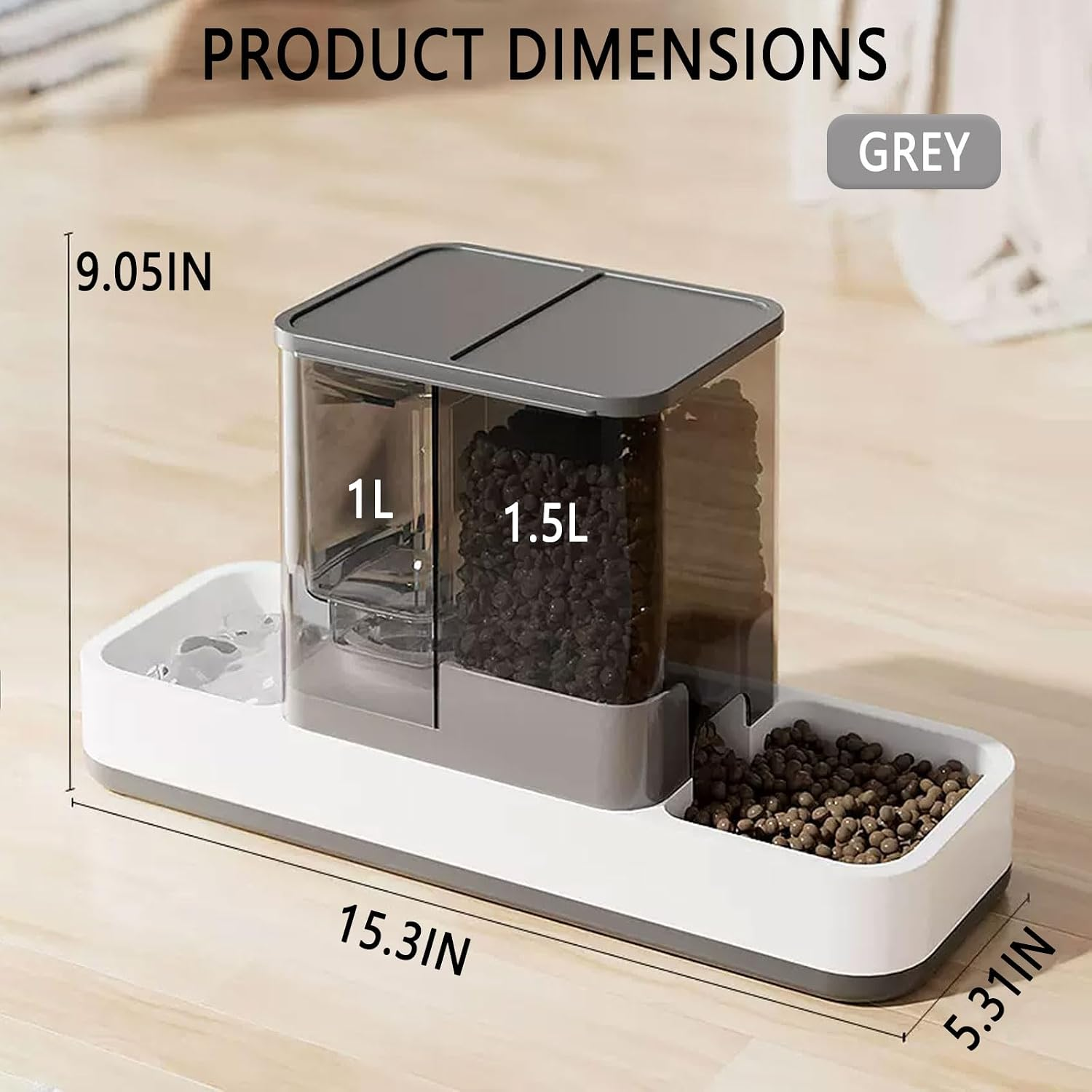 AIOSC Gravity Cat Food and Water Dispenser Automatic Dog Feeder Waterer 2 in 1 Auto Pet Food and Water Bowl Set Self Feeding for Puppy Kitten,Grey - Image 2