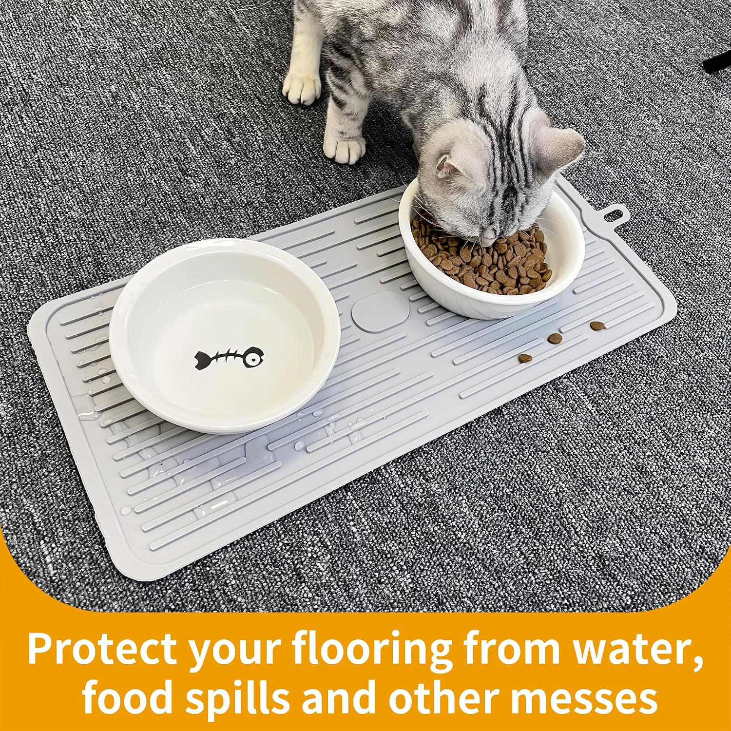 AIOSC Pet Placemat for Dog and Cat, Anti-Slip Waterproof Dogs Feeding Mat Prevent Food and Water Overflow, Bowl Mats Suitable for Medium and Small Pets, Light Gray, Silicone - Image 4