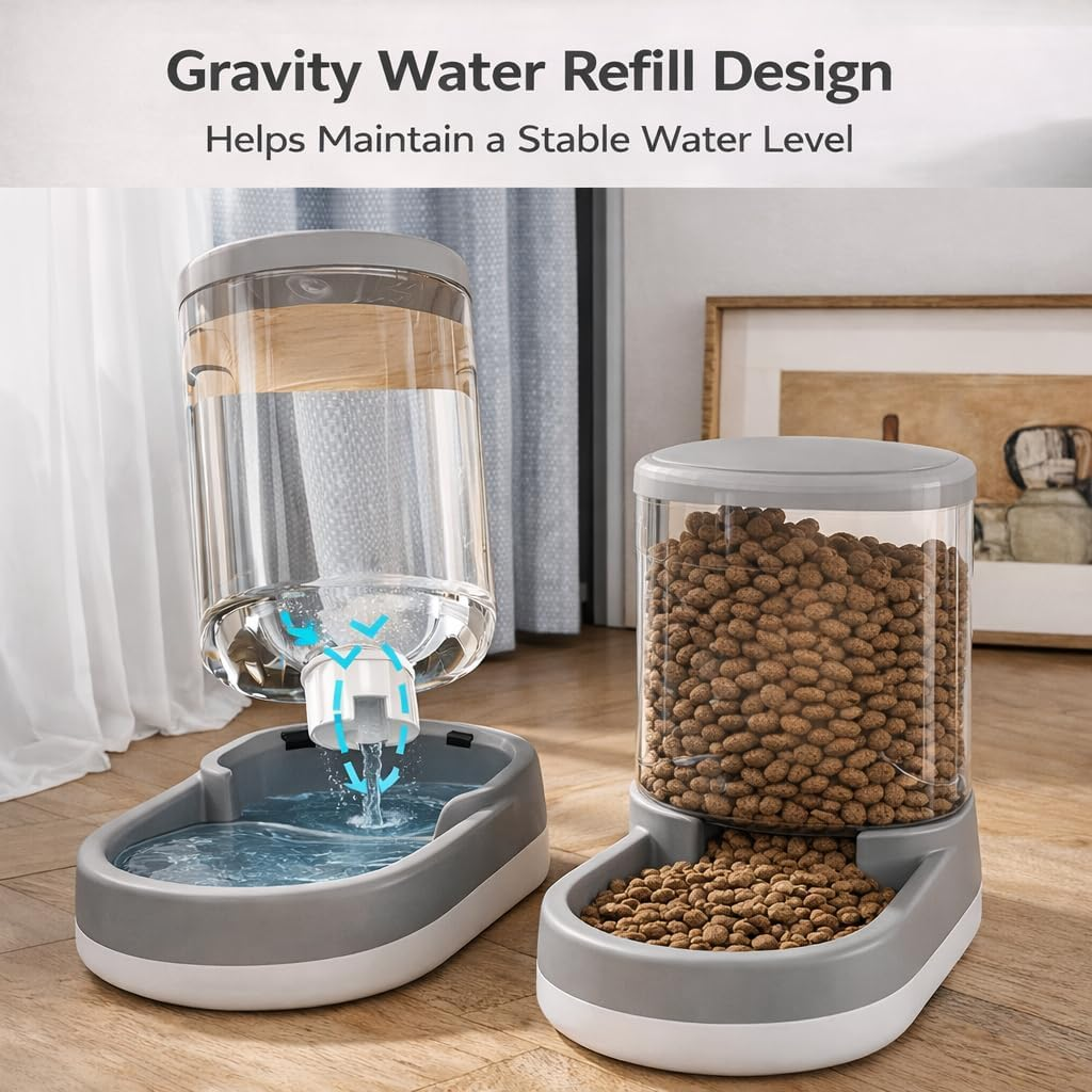 Gravity Pet Feeder and Water Dispenser Set, 8L (4L+4L) Up to 14 Days, Automatic Dog Cat Feeder & Waterer, See-Through Design, Leak-Proof, Anti-Jam, No Electricity, Small Medium Large Dogs Cats - Image 2