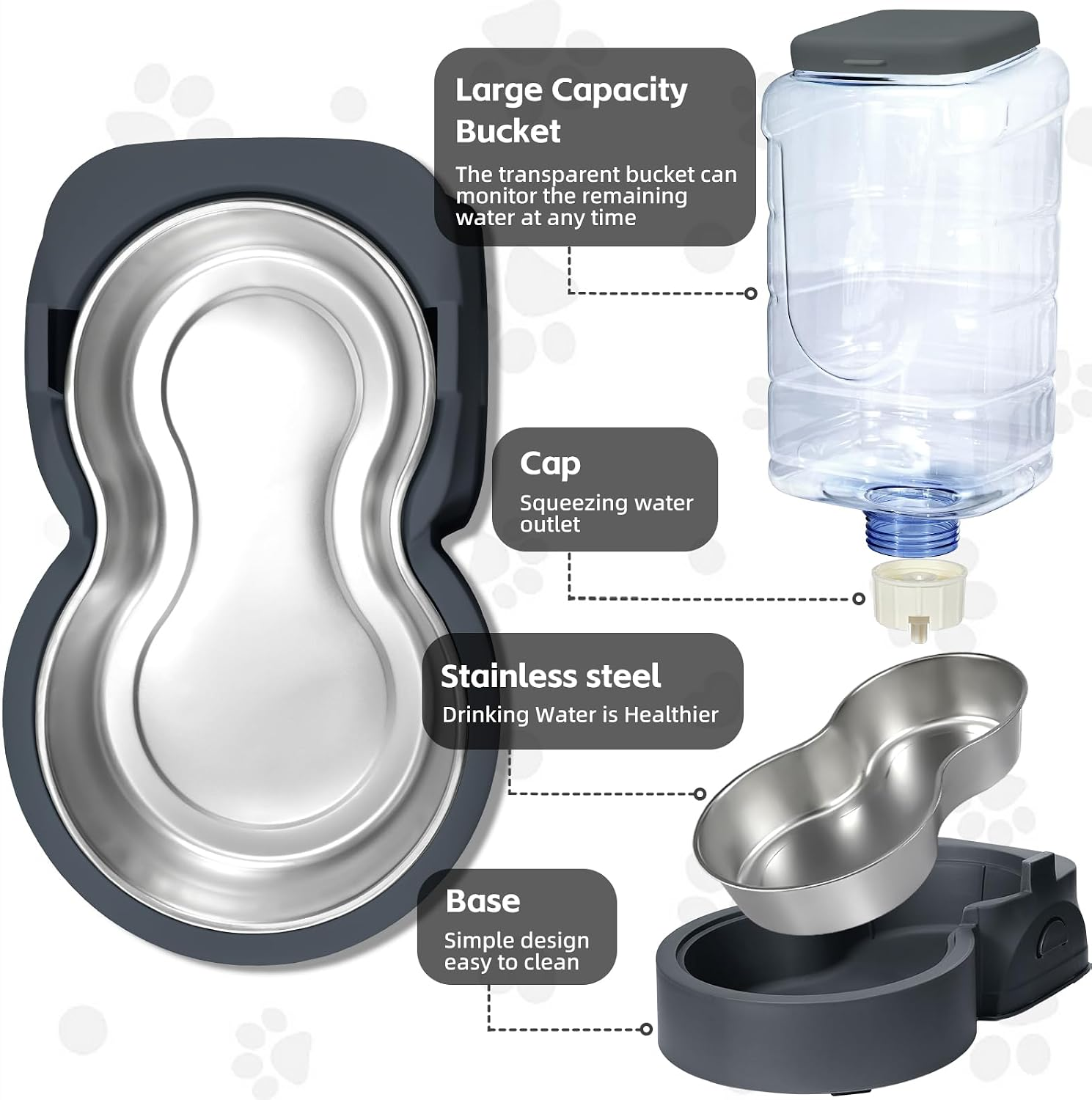 AIOSC Automatic Cat Feeder and Water Dispenser with Stainless Steel Bowl Dog Gravity Food Feeder and Waterer for Small Medium Pets Puppy Kitten 1 Gallon x 2 - Image 2